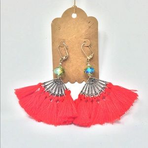 Aurora Borealis and Red TASSEL Earrings